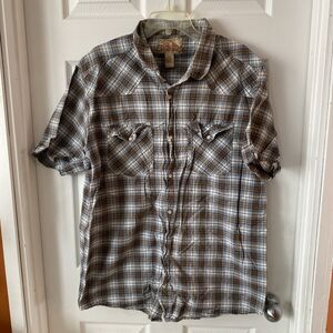 Cactus Jeanswear Shirt Men’s Size XXL Pearl Snap Plaid Short Sleeve 2 Pocket
